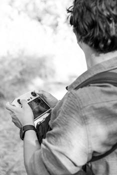 A person operating a drone controller outdoors in Tomas Jofre, Argentina.